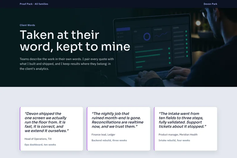 Testimonial & Metrics layout preview
