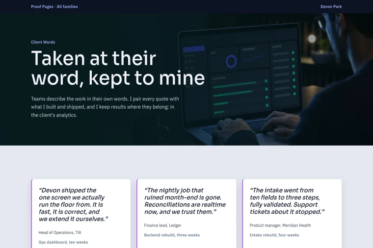 Testimonial & Metrics layout preview