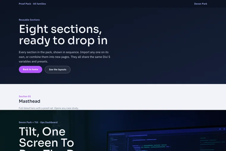 Reusable Sections layout preview