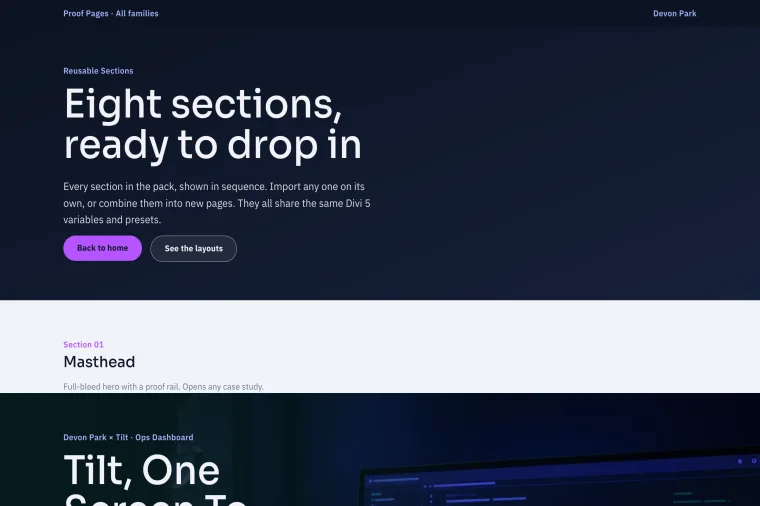 Reusable Sections layout preview