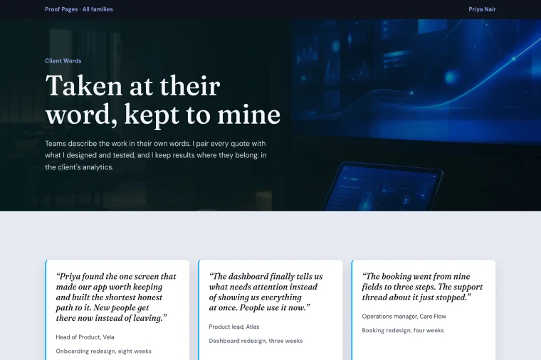 Testimonial & Metrics layout preview