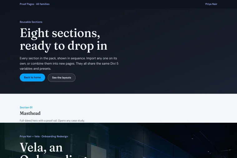 Reusable Sections layout preview