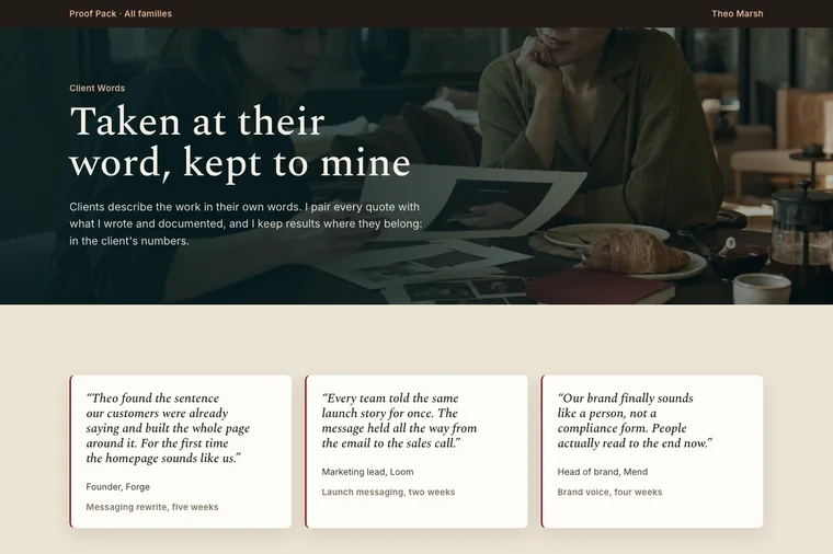 Testimonial & Metrics layout preview