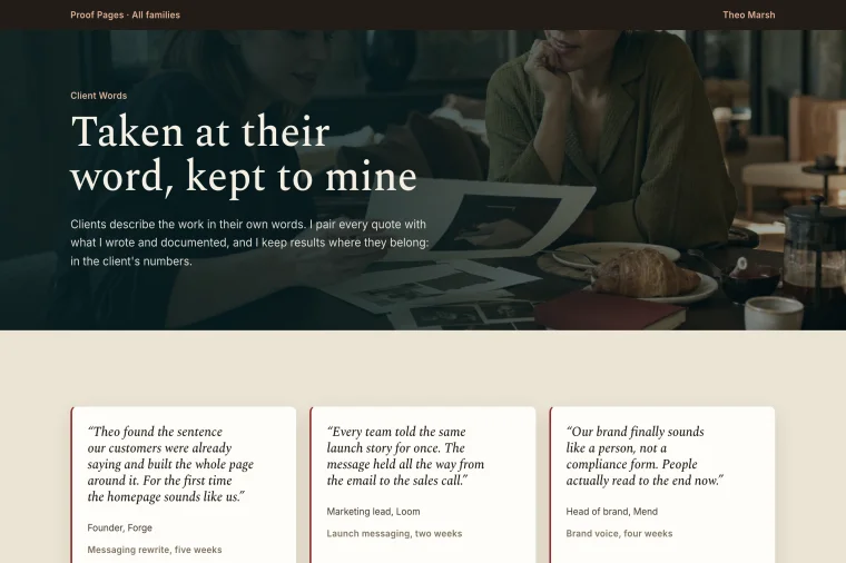Testimonial & Metrics layout preview