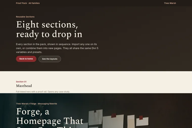 Reusable Sections layout preview