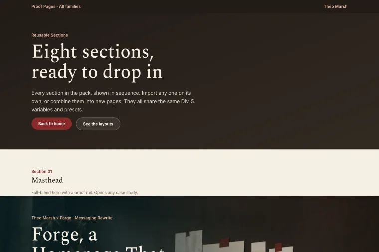Reusable Sections layout preview