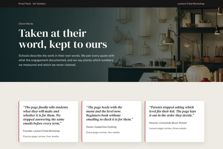 Testimonial & Metrics layout preview