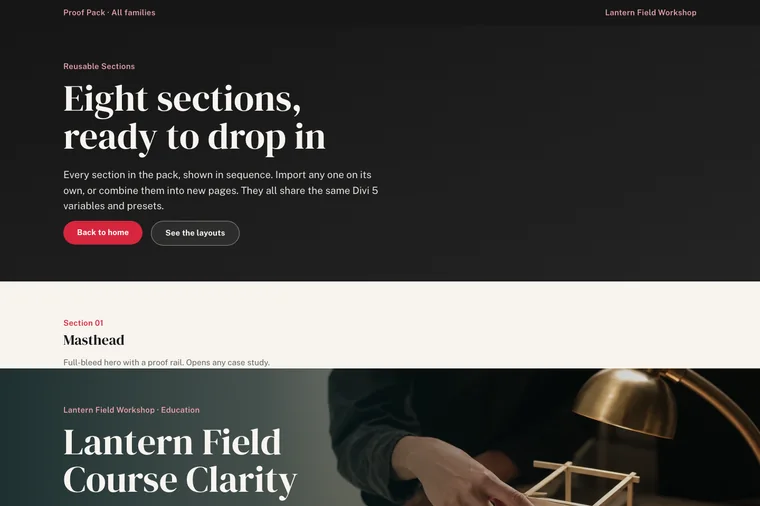 Reusable Sections layout preview