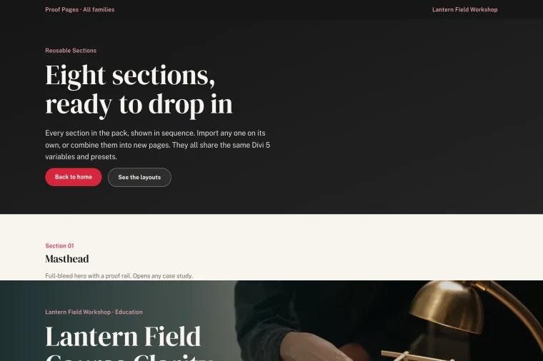 Reusable Sections layout preview