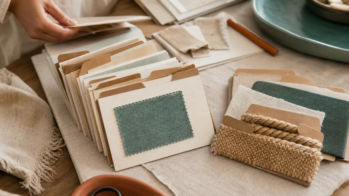 Sorted stack of inquiry cards with kraft paper sorting tabs