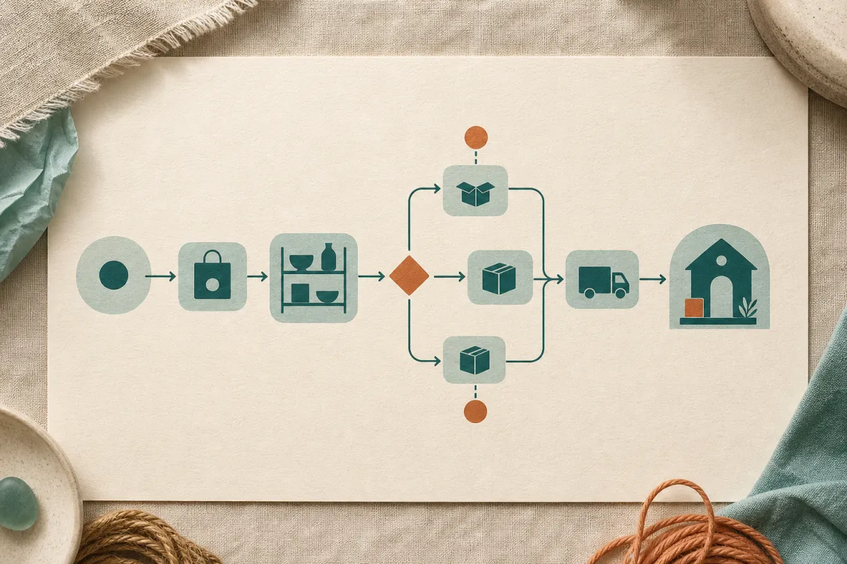 Decision map diagram showing guest questions, booking screens, and staff notes grouping into four content groups and one booking handoff
