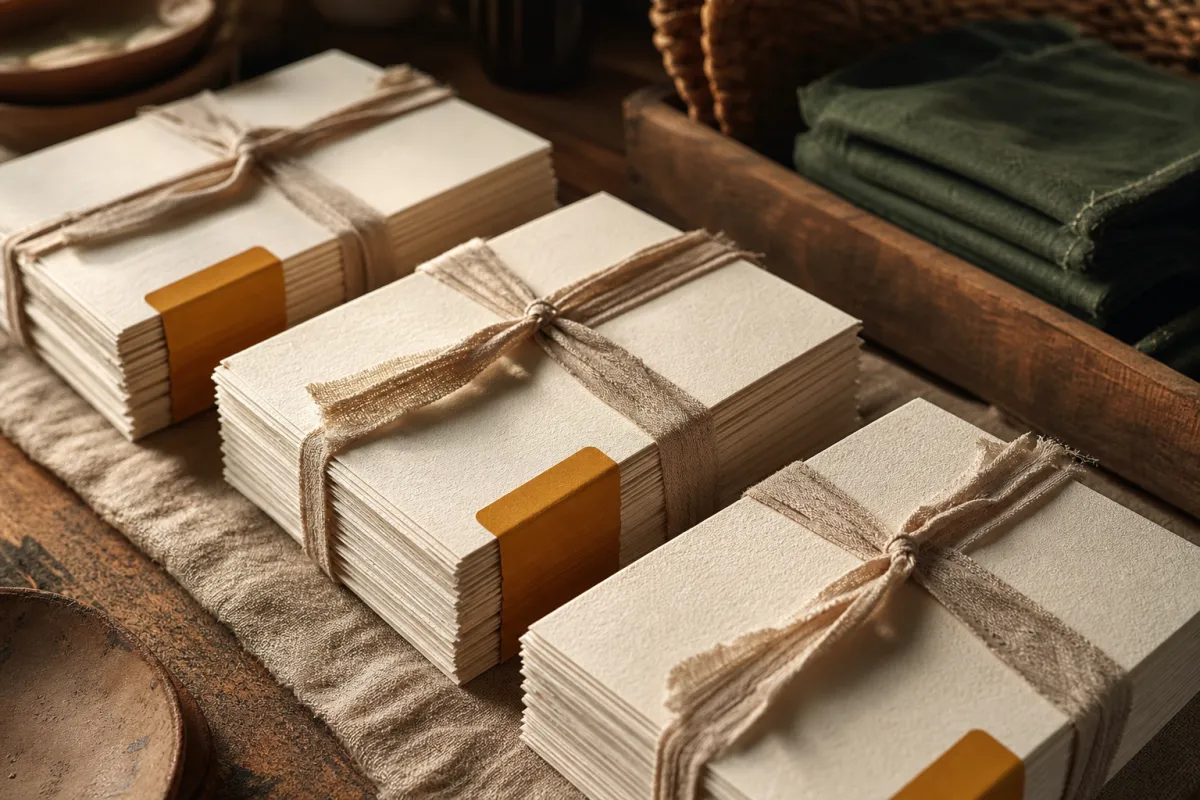 Sorted stack of inquiry cards with kraft paper sorting tabs