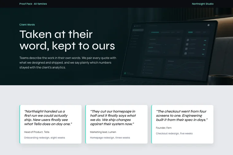 Testimonial & Metrics layout preview