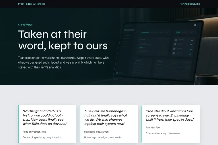 Testimonial & Metrics layout preview