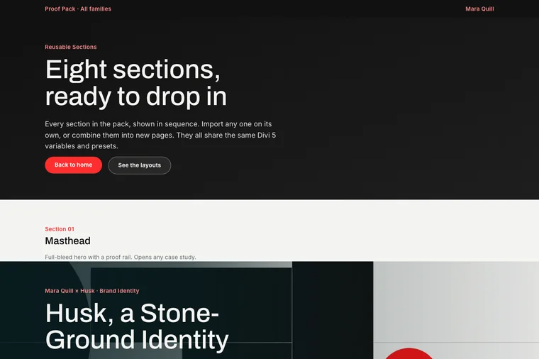 Reusable Sections layout preview