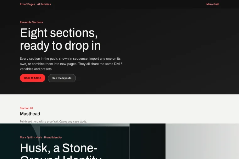 Reusable Sections layout preview