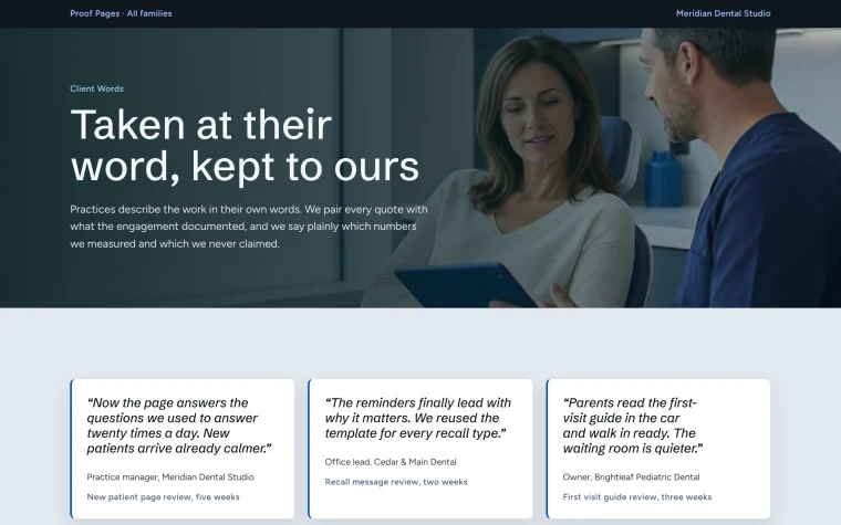 Meridian Dental Studio testimonials page
